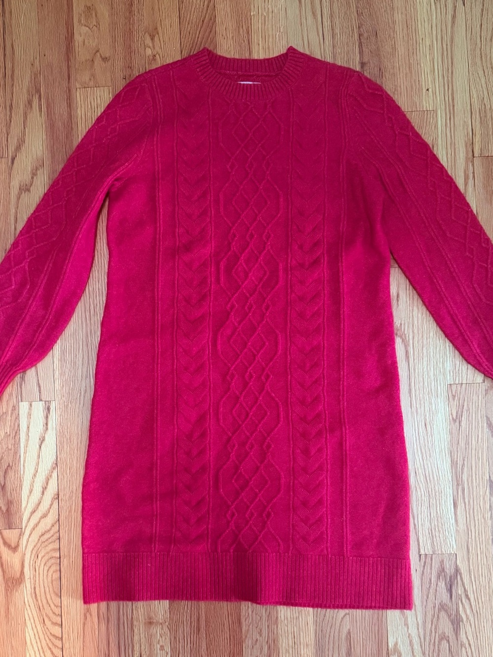 LOFT Bright Red Cable-Knit Crewneck Sweater Dress